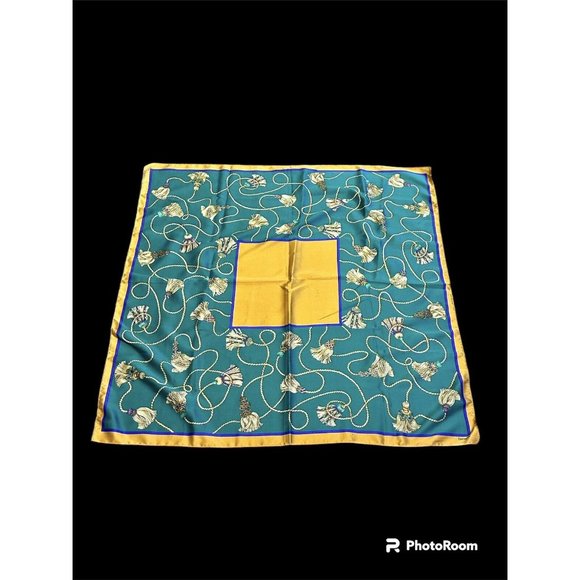 Vintage Emeraude Large Tassel Green Gold Purple Scarf Shawl - Picture 3 of 8